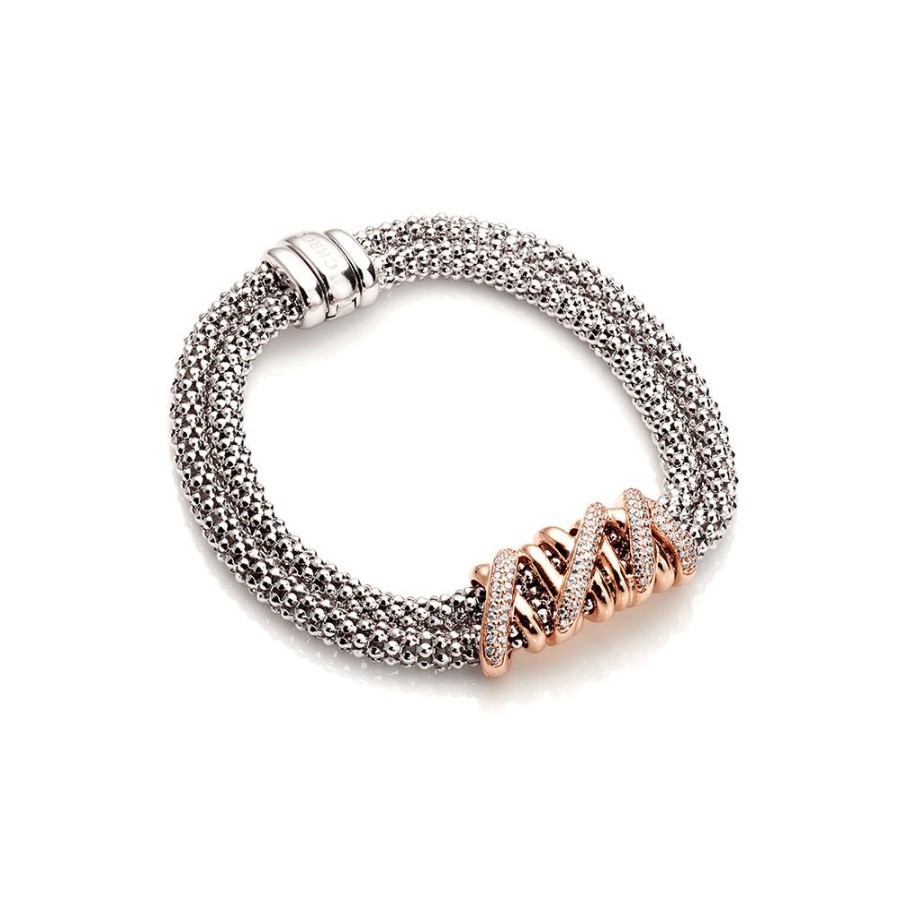 Twisted - Armband Feminin Design I Rhodierat Och I 18 Karat Rose Guld Forgyllt Silver Med Zirkonia Stenar 18 Cm | CHROS Clearance