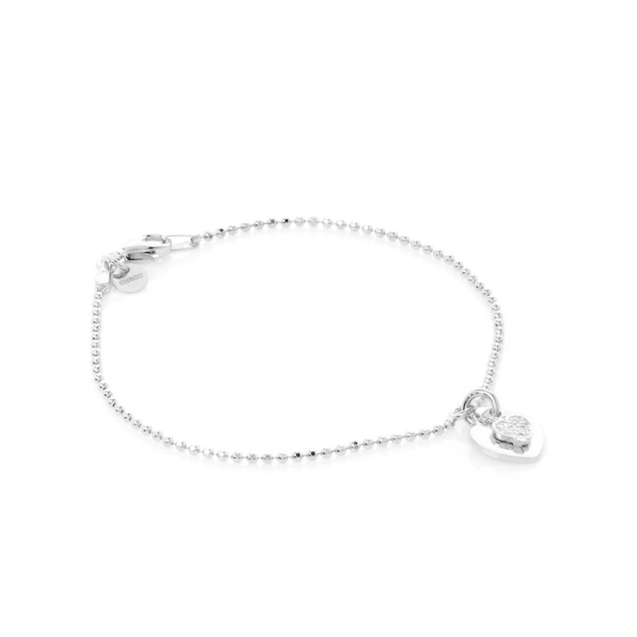 Fidelity - Tunt Armband I Rhodierat Silver Med Hjarta Och Zirkonia Stenar 18 Cm | CHROS Wholesale