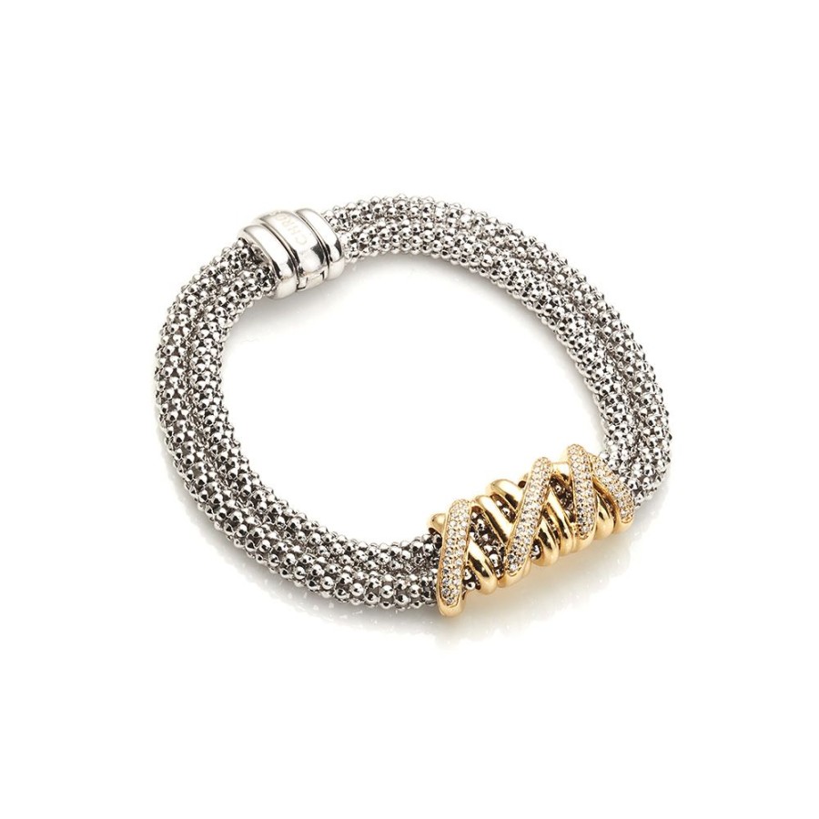 Twisted - Armband Feminin Design I Rhodierat Och I 18 Karat Guld Forgyllt Silver Med Zirkonia Stenar 18 Cm | CHROS Hot