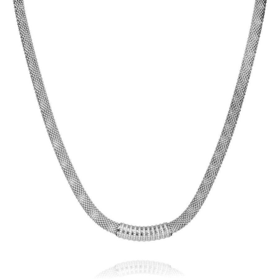 Garbo - Exklusivt Halsband I Flatat Rhodierat Silver Med Zirkon Stenar 45 Cm | CHROS New